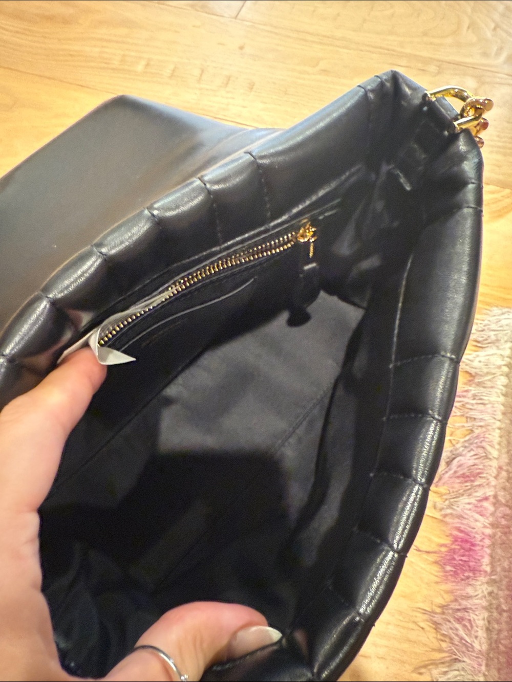 Burberry Black Quilted Leather Shoulder Bag with Gold Chain and TB Logo - Picture 12 of 15